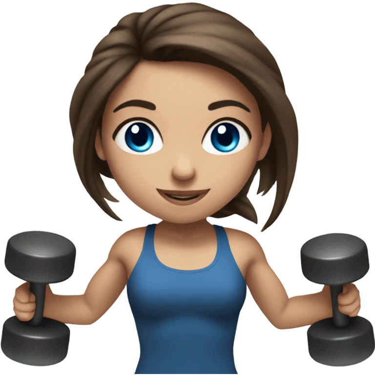 Realistic brunette girl with bright blue eyes lifting weights emoji