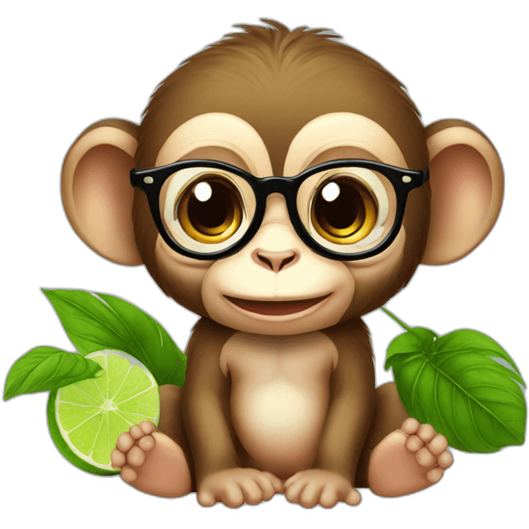 baby monkey with glasses drinking mojito emoji