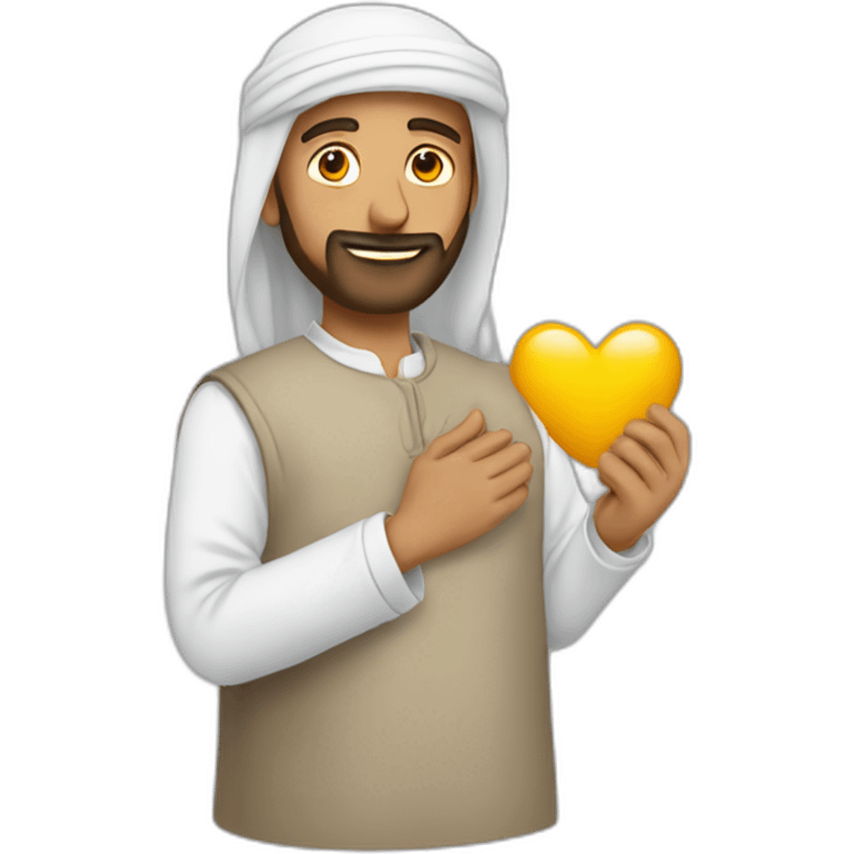 Homme en Qamis qui fais un cœur avec ses mains emoji