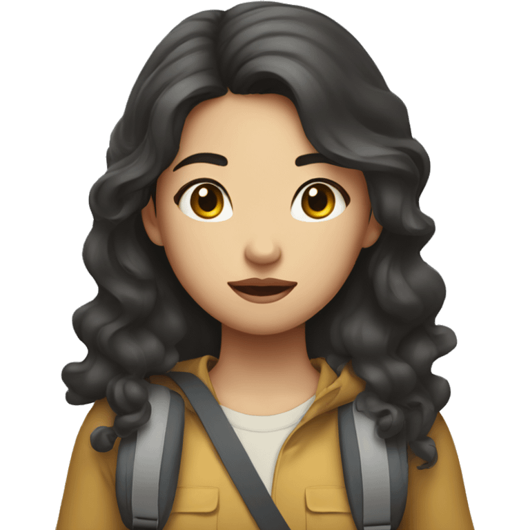 Vietnamese girl with curly long hair carrying luggage with a confused look emoji