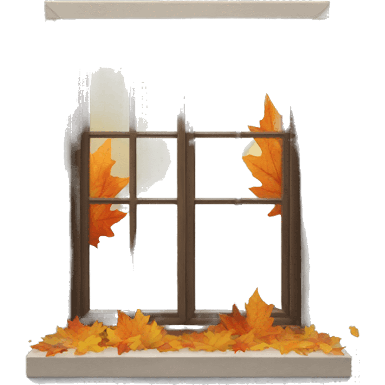 window showing the fall weather with leaves falling emoji