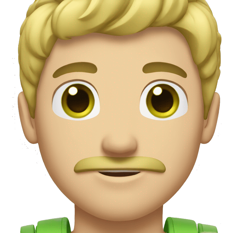 blond guy with green eyes short hair and a mustache muscular body emoji