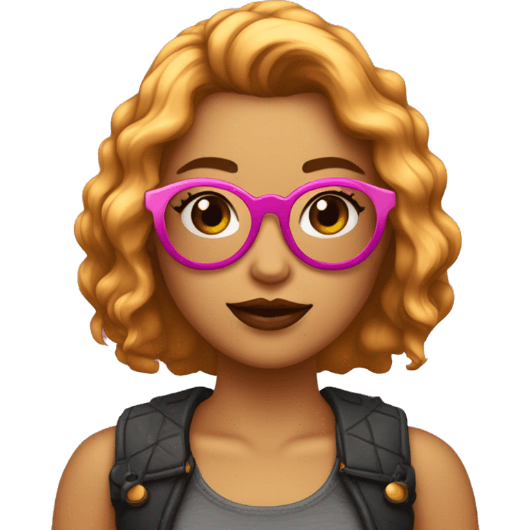 Chica joven de piel muy Clarita con pelo corto de color castaño, con gafas redondas con borde dorado. Pecas en las mejillas y labios gorditos color rosa.  emoji