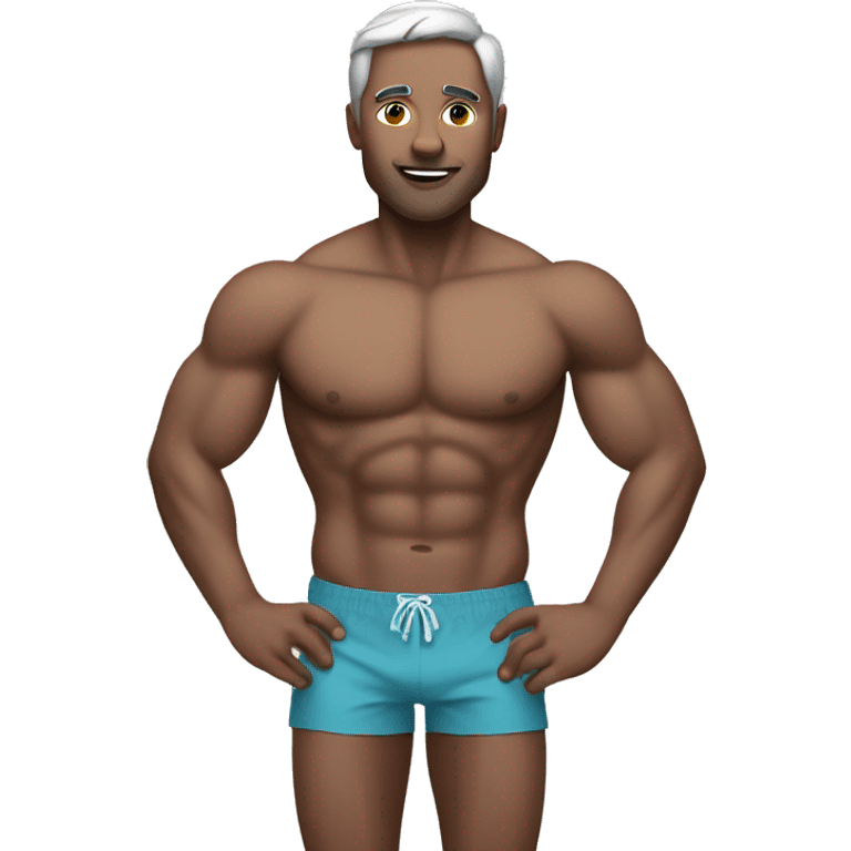 Silver man muscular in swim trunks emoji