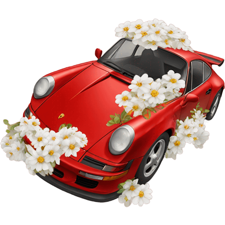 Red Porsche with white flowers emoji