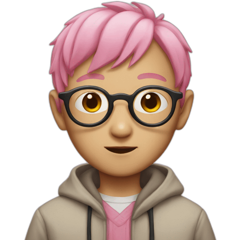 asian dobby with pink hair and glasses emoji