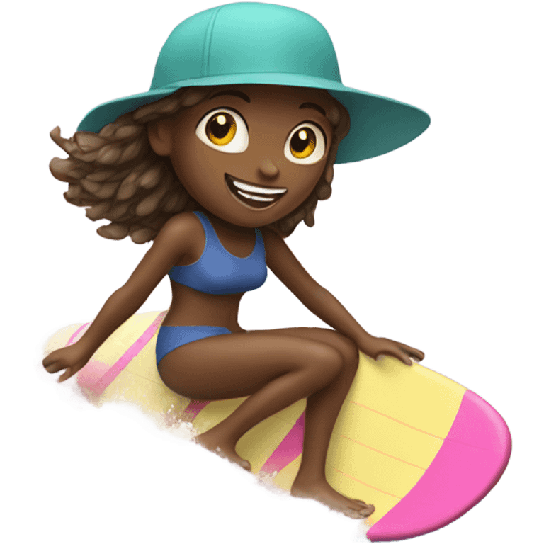 Girl surfing with hat emoji