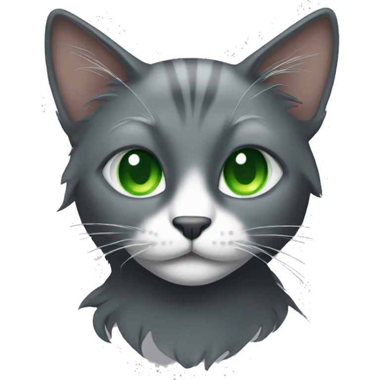 A cat with long dark grey hair and green eyes emoji