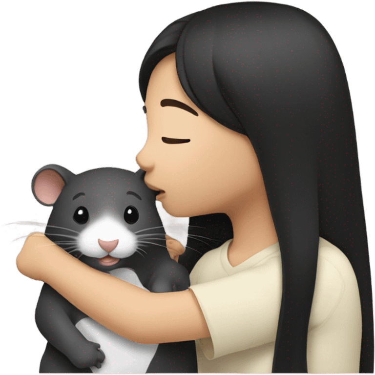 A korean girl with long black hair whispering to a rat emoji