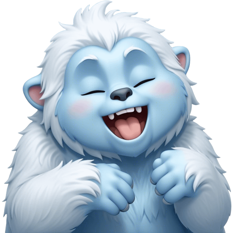 Cinematic Cute Yawning Yeti Portrait Emoji, with a charming, fluffy, snow-dusted figure in gentle whites and cool blues, head tilting back in a wide, endearing yawn with softly closed, peaceful eyes and a content little smile, simplified yet irresistibly adorable, highly detailed with a soft, frosty glow and outline capturing the serene slumber of a yeti! emoji