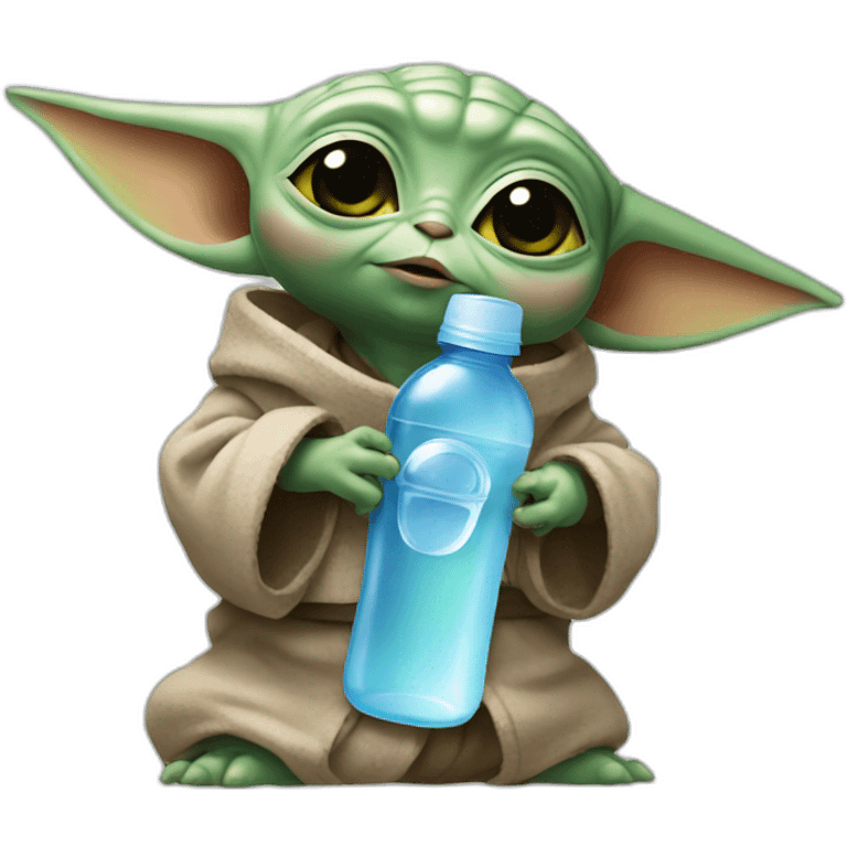 baby yoda with a bottle of water emoji