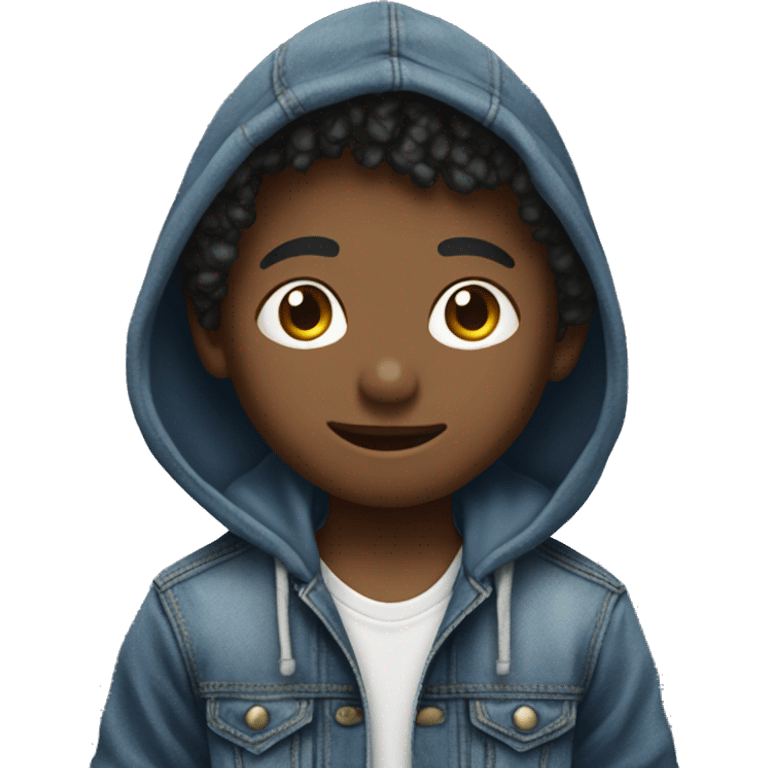 boy wearing unbuttoned denim hoodie jacket emoji