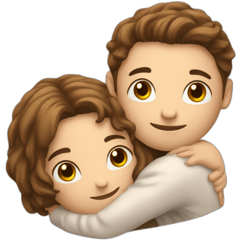 europeans young lovers with brown hairs hugging in a comforter ball emoji