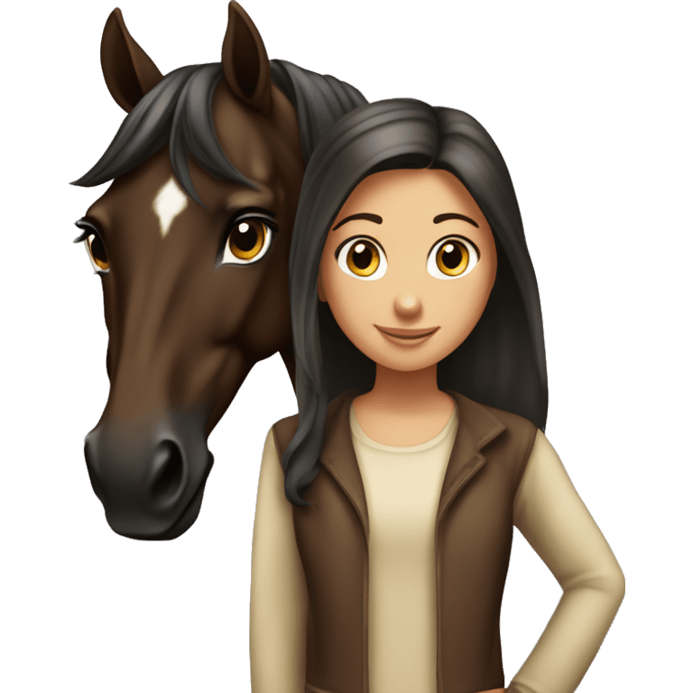 Dark brown arabian horse with girl emoji