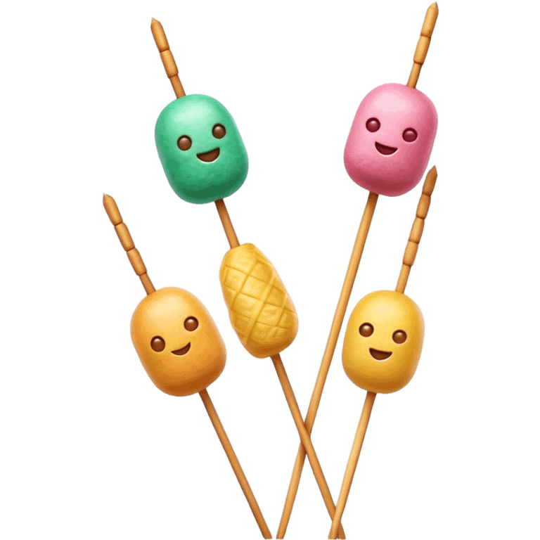 Cinematic Realistic Dango Dessert Emoji, showcasing colorful rice dumplings on skewers rendered with lifelike textures and soft, inviting lighting. emoji