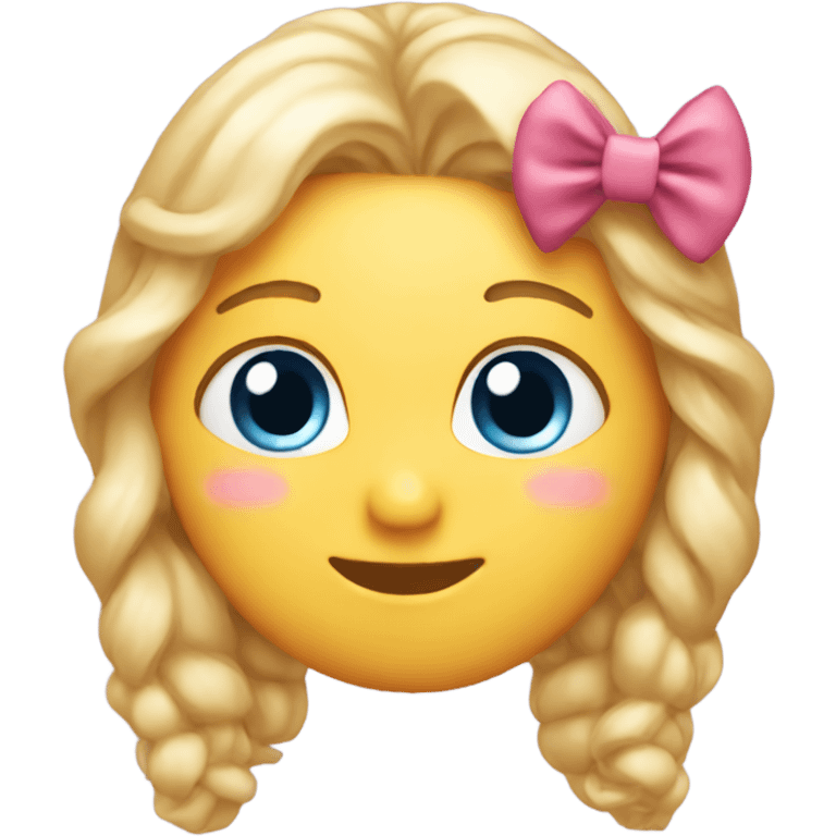 Blushing emoji with a bow in hair emoji