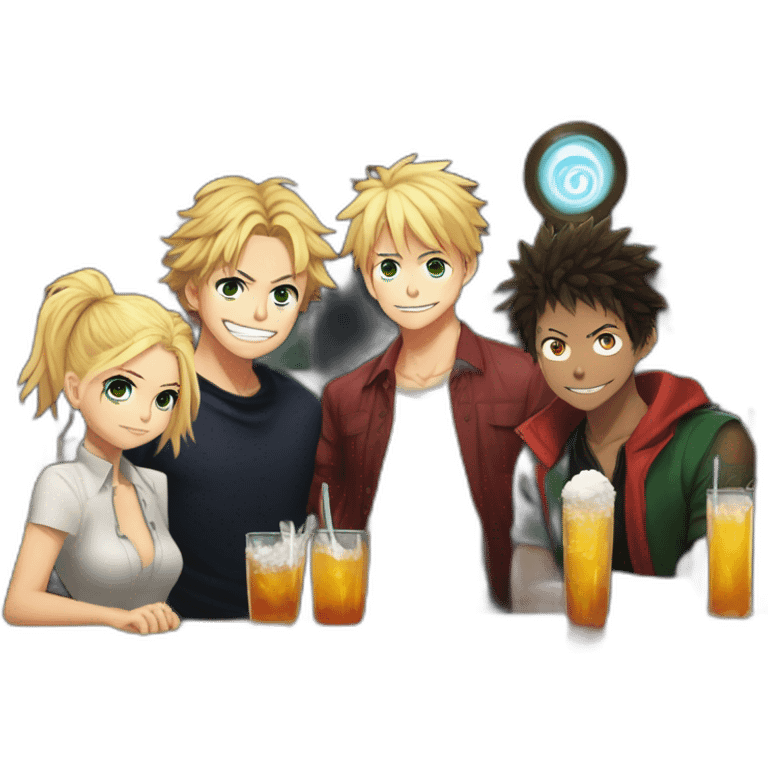 Buffy,izuku,Sanji,Bakugo ans itadori dans un bar emoji