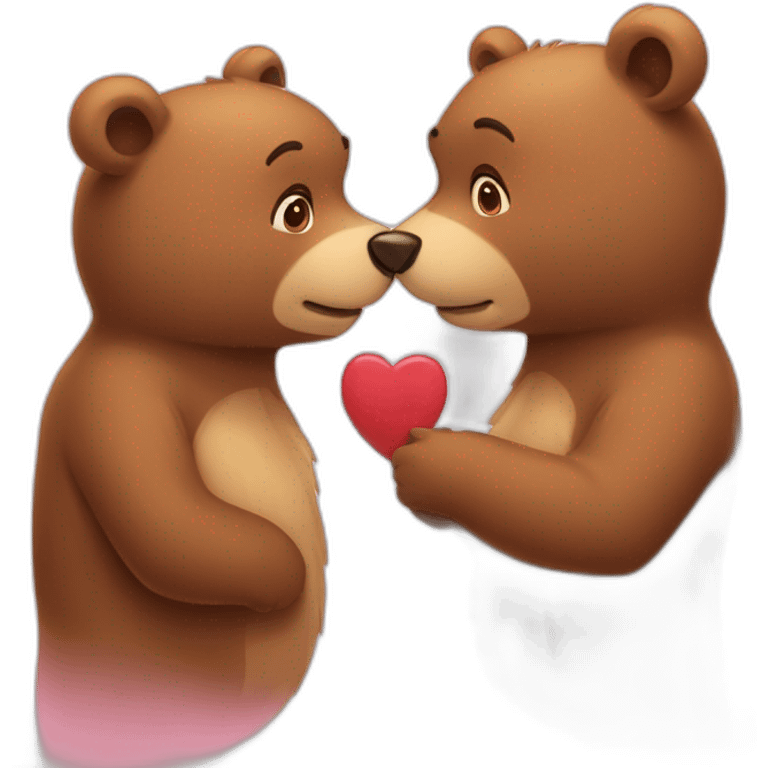 Female bear and male bear kissing, face only, hearts above them emoji