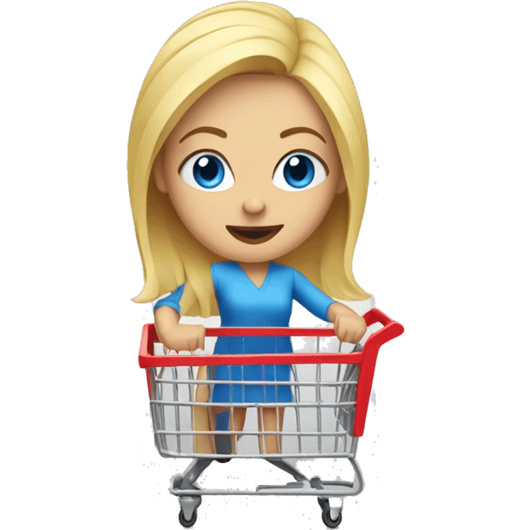 Blonde woman with blue eyes pushing a Target shopping cart emoji