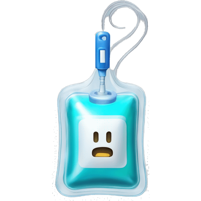 Rectangular transparent plastic iv bag filled with 500ml of saline hanging on an iv pole in an intensive care unit  emoji