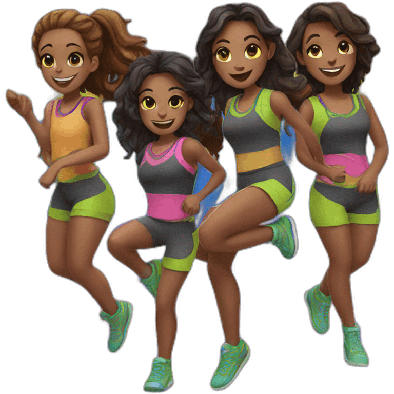 6 girls on a trampoline park  emoji