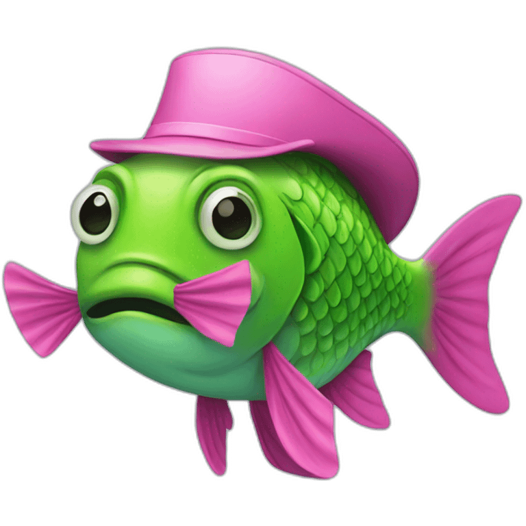 Green fish with a pink hat  emoji