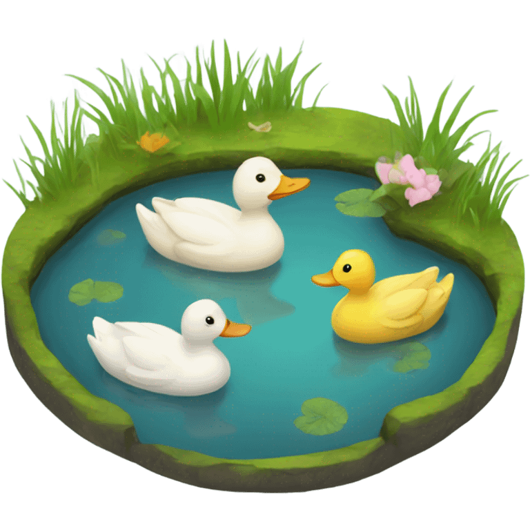 Pond with cute ducks  emoji