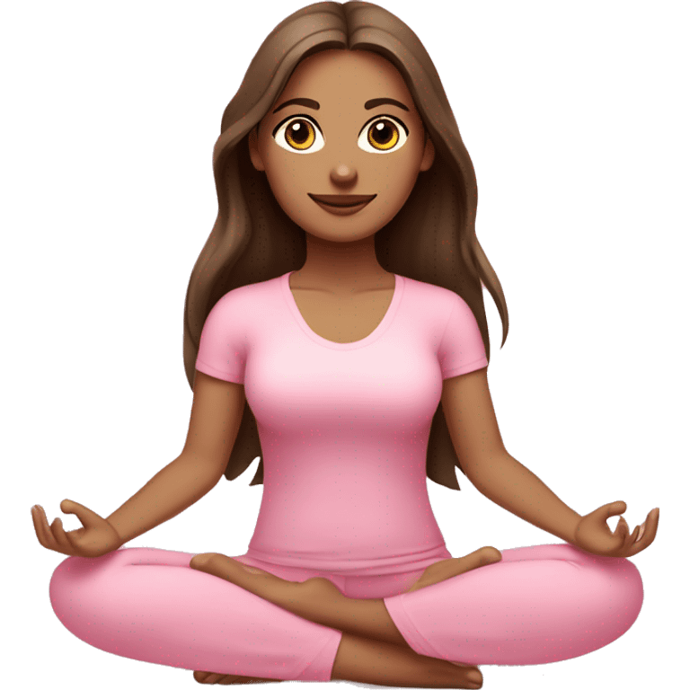 Brunette long hair and brown eyes yoga beautiful girl in light pink pink pink clothes sitting on a yoga mat emoji