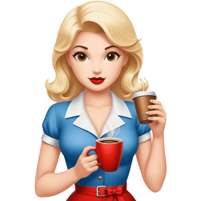 Pinup girl holding coffee emoji