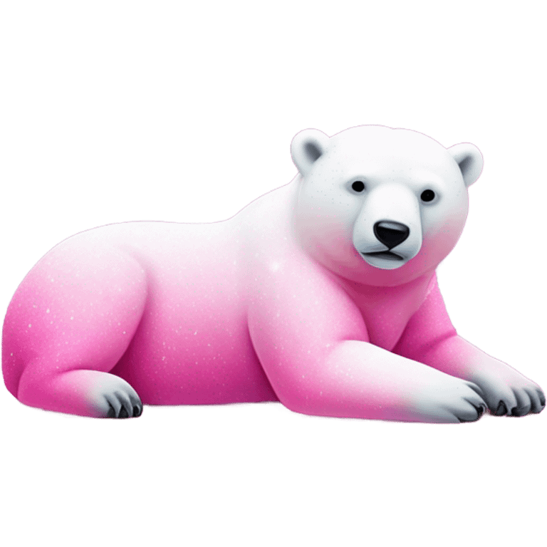 Pink ombre full body  polar bear lying down with glitter emoji