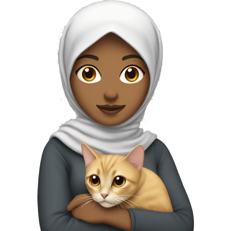 pretty woman with hijab holding a cat emoji