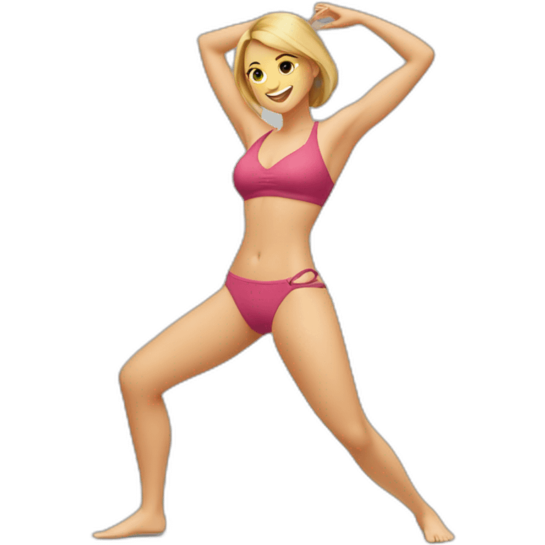 slim-thick caucasian women doing a split in bikini emoji