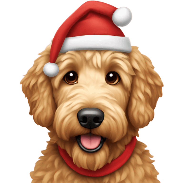 Golden doodle with a Santa hat emoji