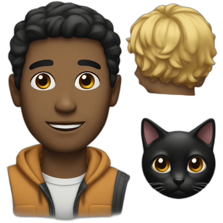 a black-haired man with a black cat emoji