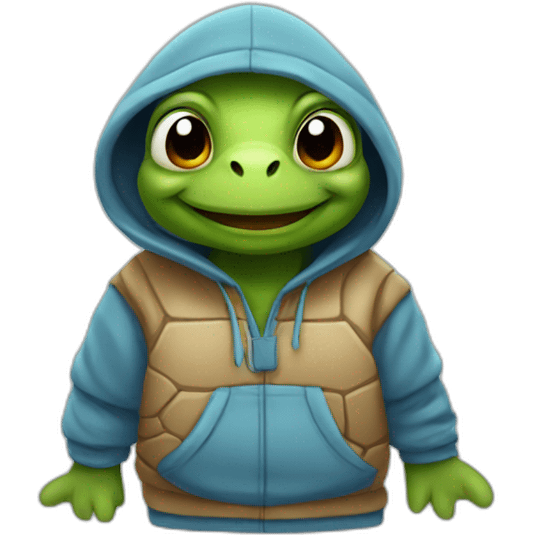 Little cartoon turtle wearing a hoodie emoji