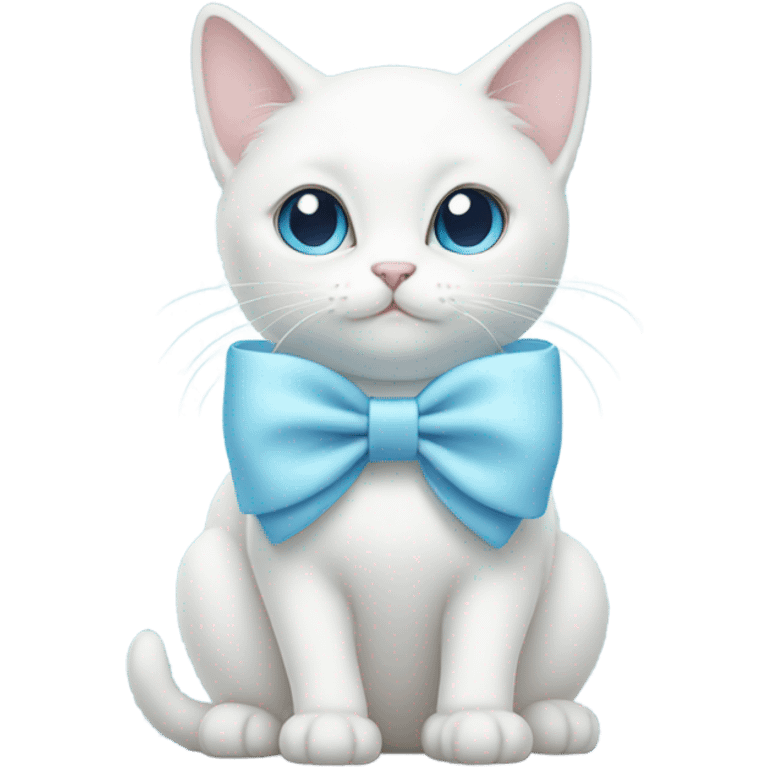 white cat with pastel blue bow emoji