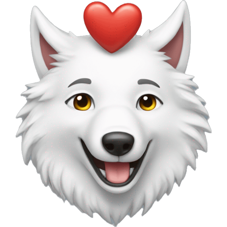 Happy White Wolf with hearts emoji