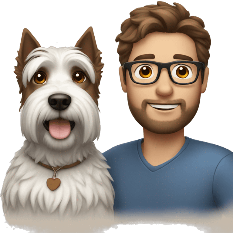 Brown hair man with glasses with westie dog girl emoji