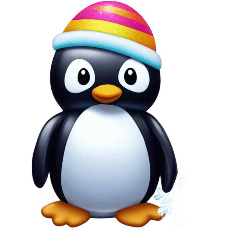 Lisa frank glitter penguin with snow flake emoji