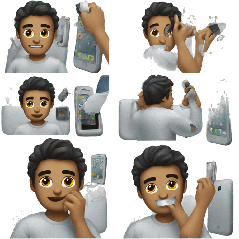 a young guy master with dark hair repairing iPhones emoji