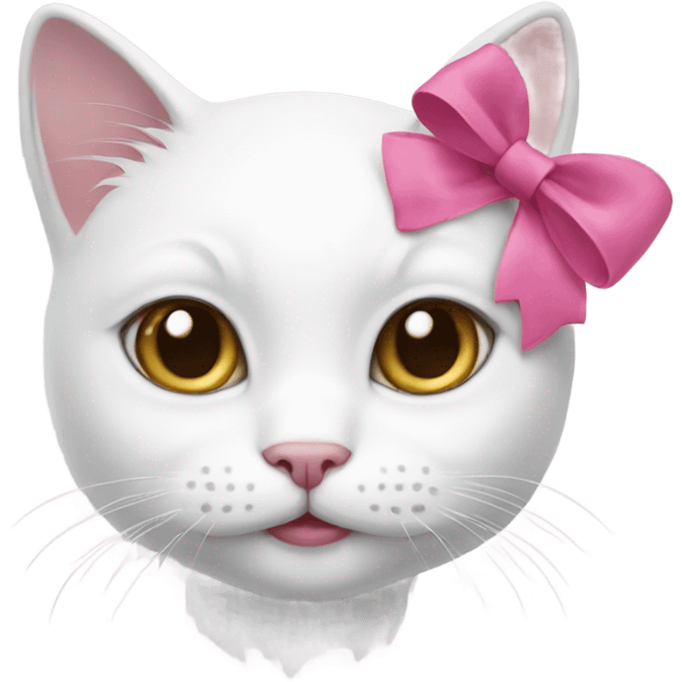 White cat with a pink bow emoji