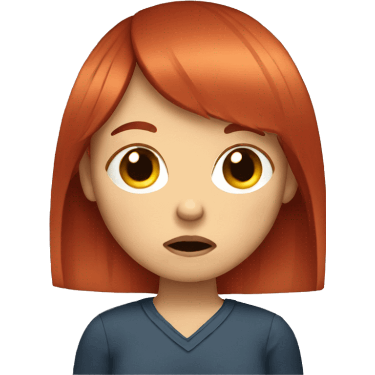 girl with red hair and bangs texting while crying emoji