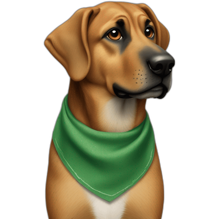 75% Coonhound 25% German Shepherd mix dog wearing small plain green bandana side view full body in profile left facing emoji