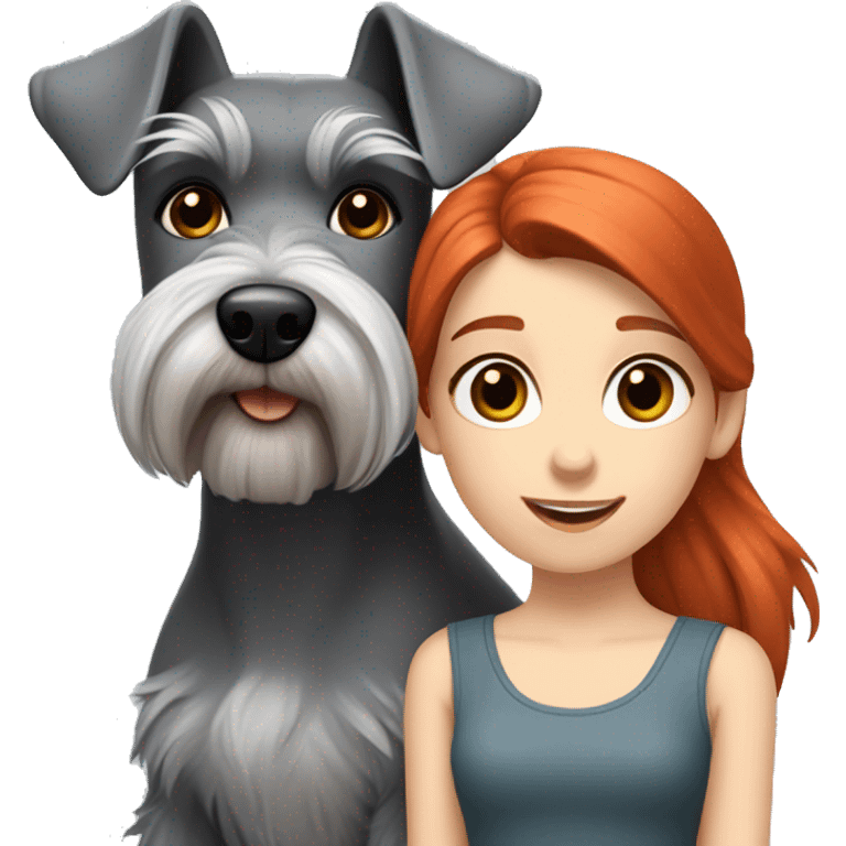 little grey schnauzer and a redhead girl emoji