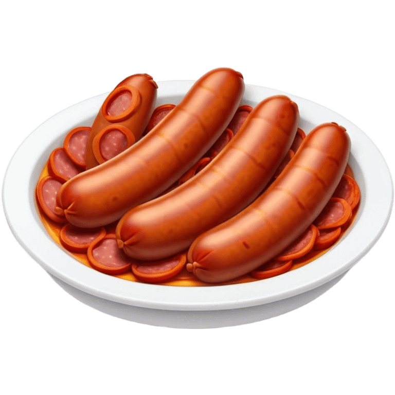 Cinematic Realistic Chorizo Dish Emoji, featuring spicy, robust sausage slices rendered with vivid textures and dynamic, appetizing lighting. emoji