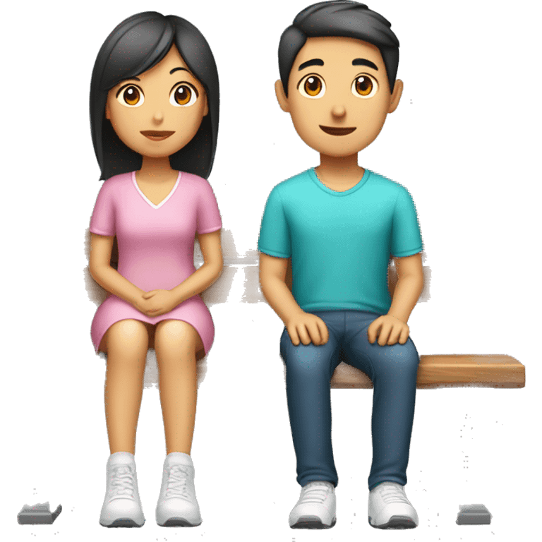 Asian boy and asian girl on bench emoji