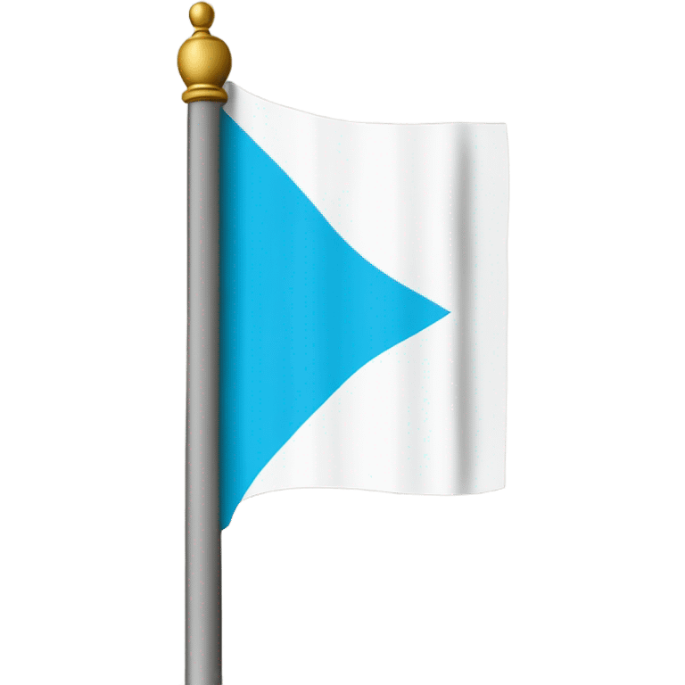 Una bandera rectangular blanca con una franja diagonal azul celeste que va desde la esquina superior izquierda hasta la esquina inferior derecha. En el centro, en pequeño, un cáliz dorado rodeado por siete cruces, coronado en la parte superior. emoji