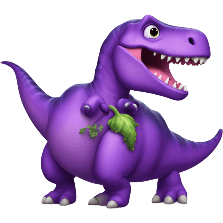 dinosaur holding eggplant emoji