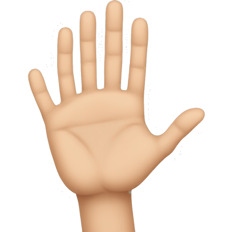 one hand viewed from the front, with the thumb and ring finger touching each other emoji