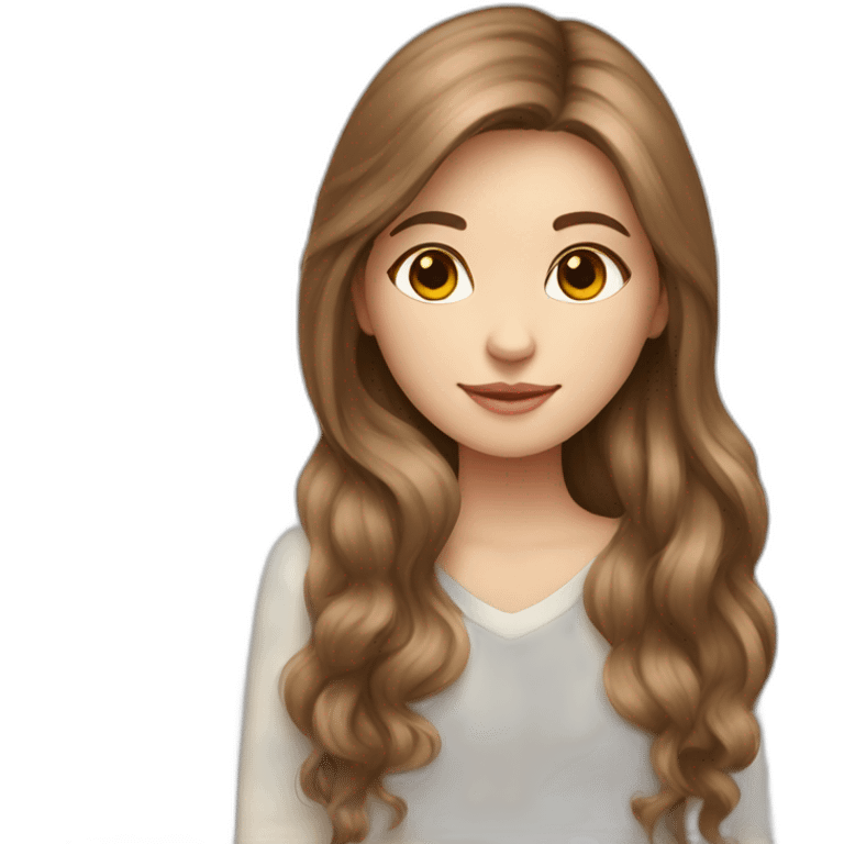 Girl-with-long-brown-hair-and-cat-angora-beige-and-white emoji